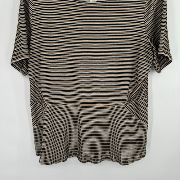Talbots womens top tunic peplum black tan striped knit size 1X plus short sleeve - Picture 3 of 10